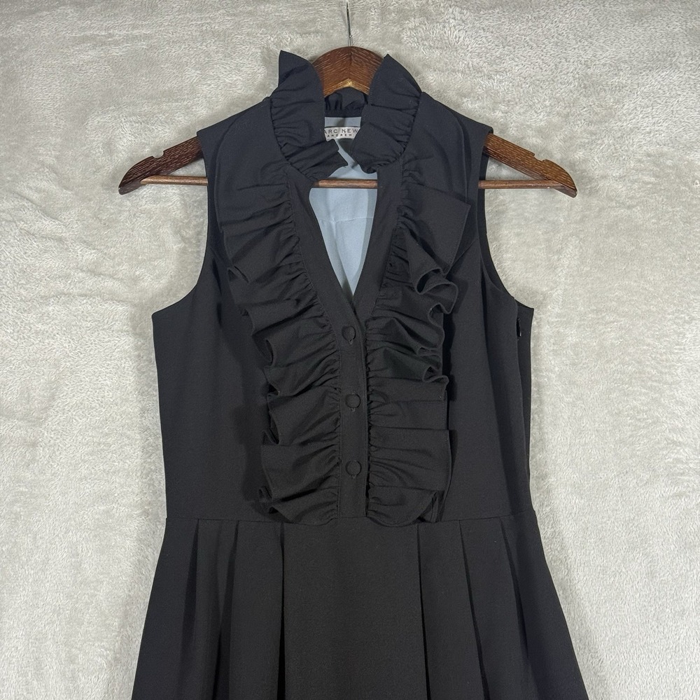 Andrew Marc Ruffle Sleeveless Dress XS Collar Black Classic Little‎ Black Dress - Picture 2 of 12
